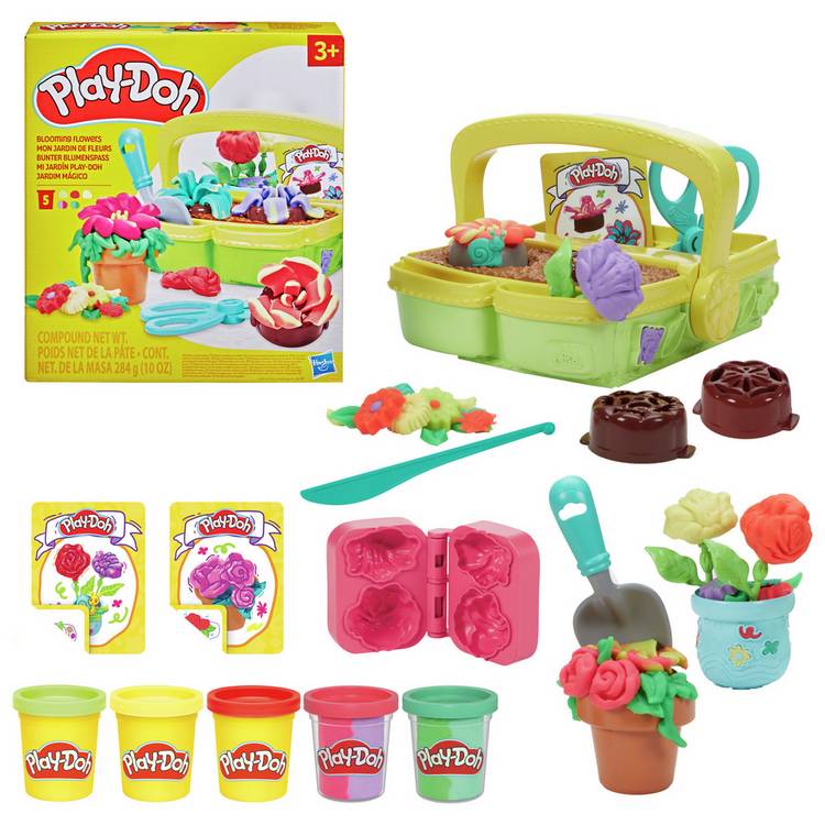 Play-Doh Blooming Flowers children's playset with 5 tubs and 15 accessories (British brand)