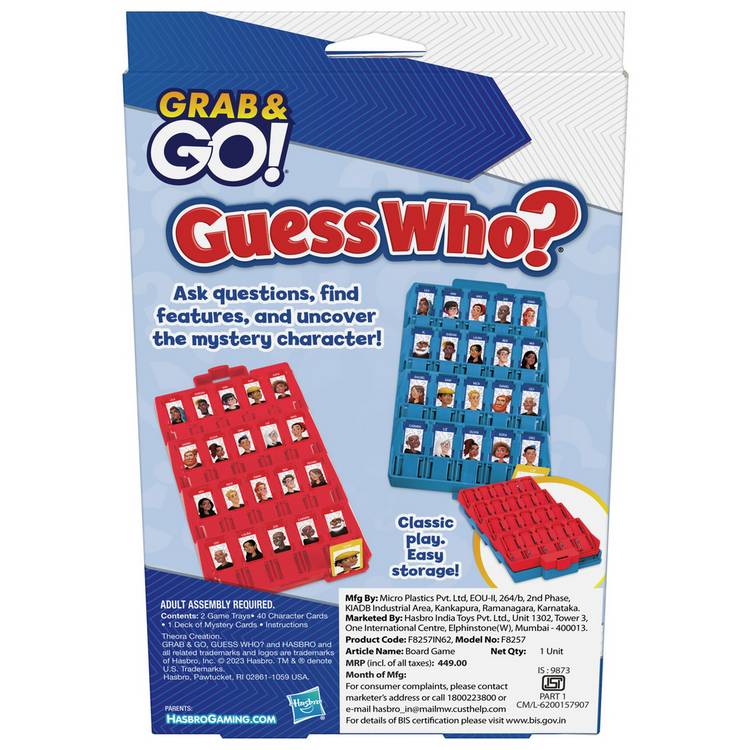 Hasbro board game Guess Who Grab N Go travel edition, imported from the UK