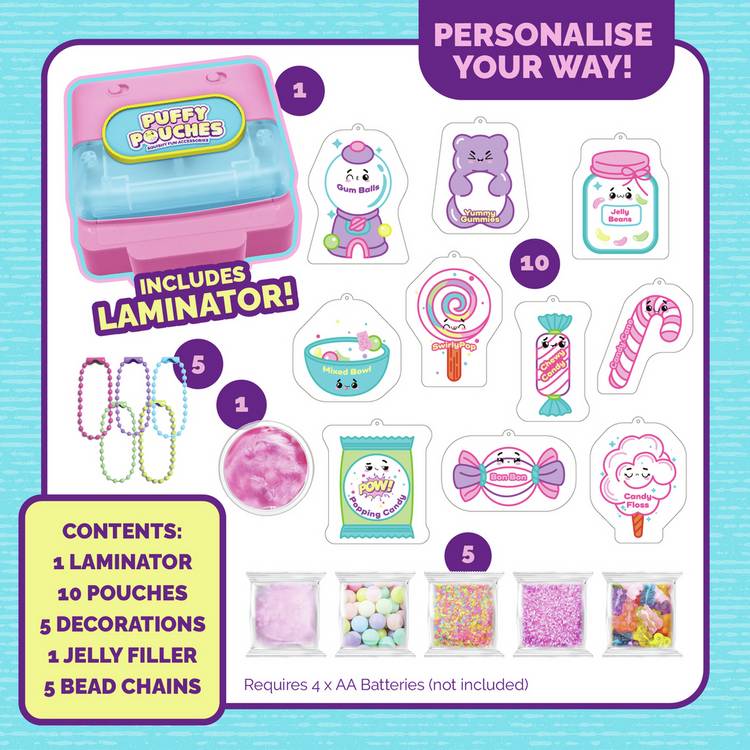 Puffy Pouches candy store craft set for kids, imported from the UK