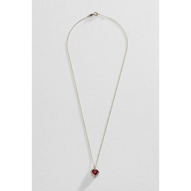 Revere 9ct created ruby and diamond pendant necklace, gold plated, heart shape - British product