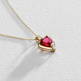 Revere 9ct created ruby and diamond pendant necklace, gold plated, heart shape - British product