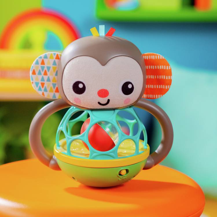 Bright Starts multi-sensory baby toy Grab And Giggle Monkey, imported from the UK