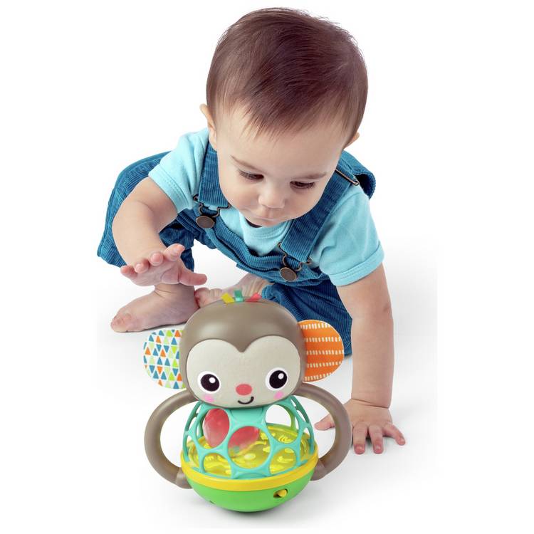 Bright Starts multi-sensory baby toy Grab And Giggle Monkey, imported from the UK