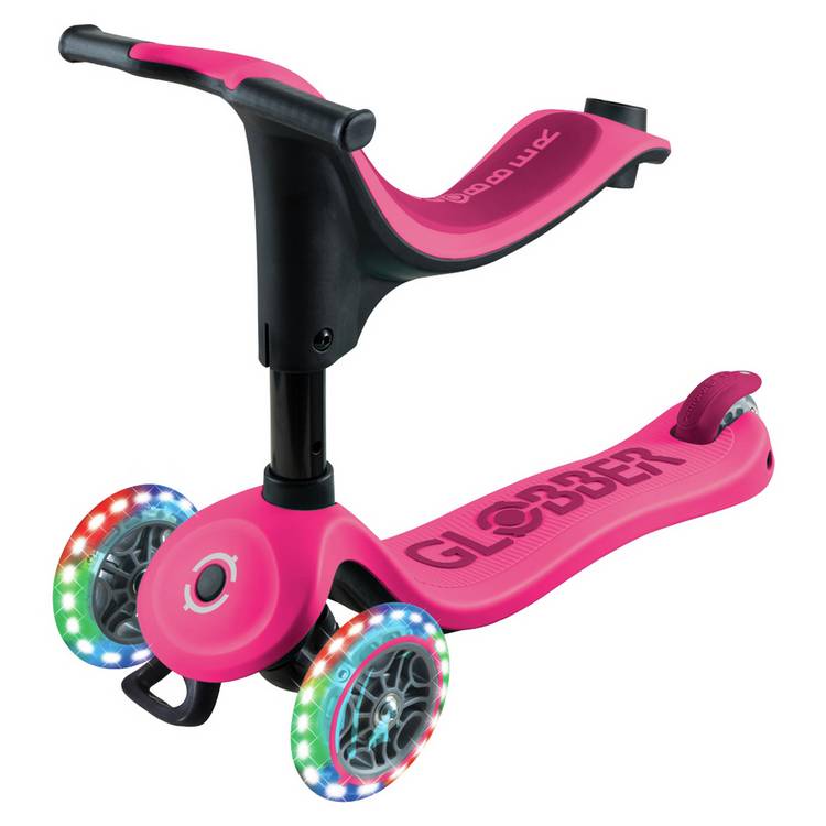 Globber Go Up Sporty Lights 360 deep pink scooter, imported from the UK