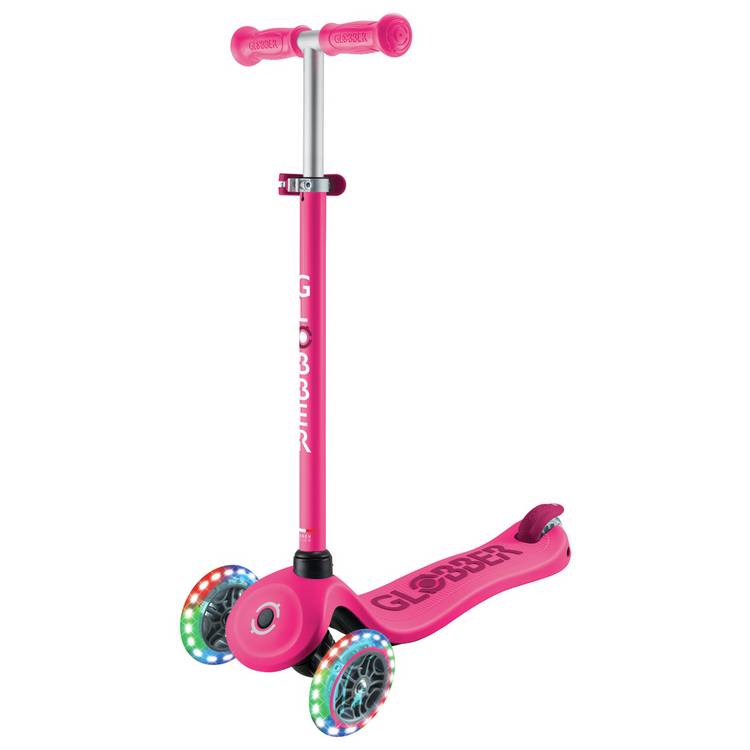 Globber Go Up Sporty Lights 360 deep pink scooter, imported from the UK