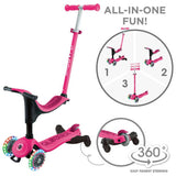 Globber Go Up Sporty Lights 360 deep pink scooter, imported from the UK