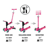 Globber Go Up Sporty Lights 360 deep pink scooter, imported from the UK