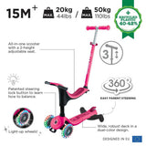 Globber Go Up Sporty Lights 360 deep pink scooter, imported from the UK