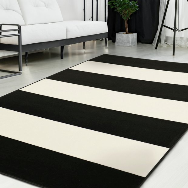 Homemaker bold stripe black cut pile rug 160x120cm - British product