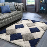 Origins 3D geometric navy shaggy rug 120x170cm, imported from the UK