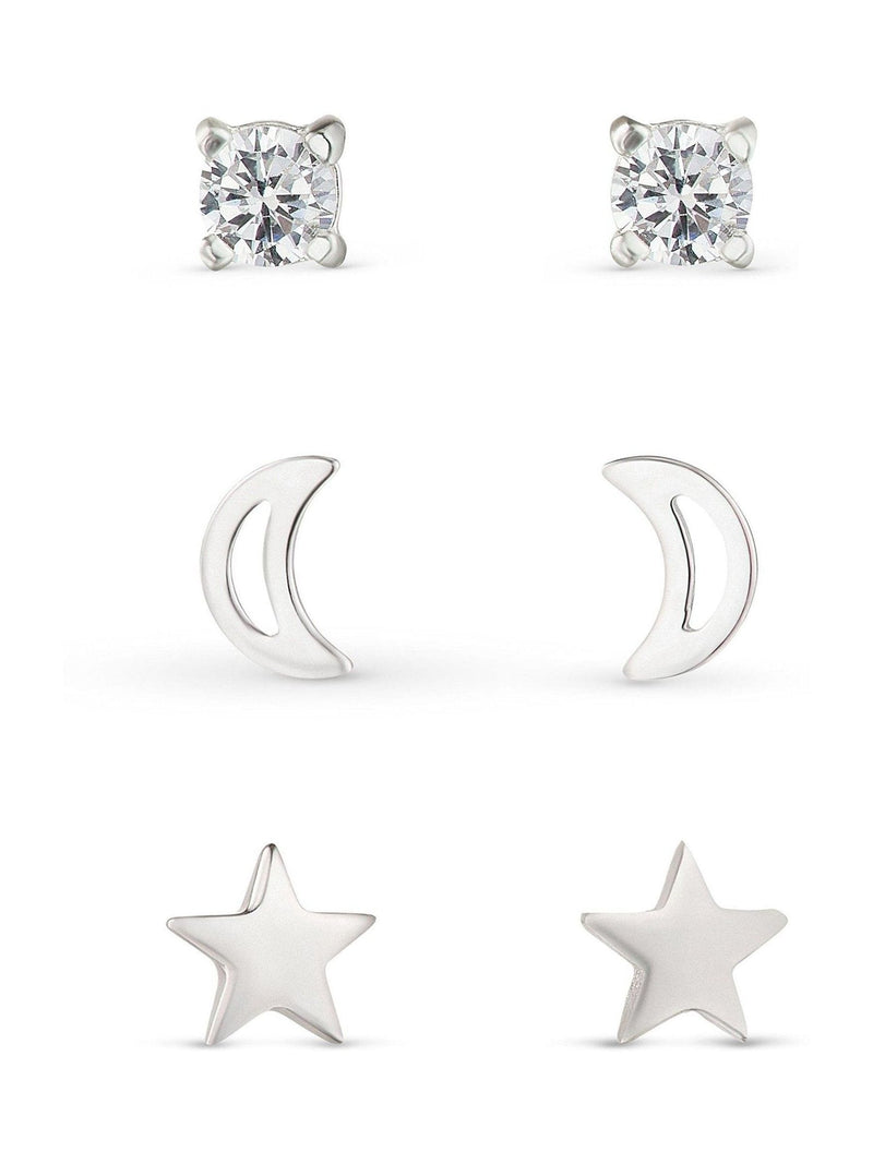 Sterling silver moon and stars earring set (British brand)