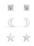 Sterling silver moon and stars earring set (British brand)