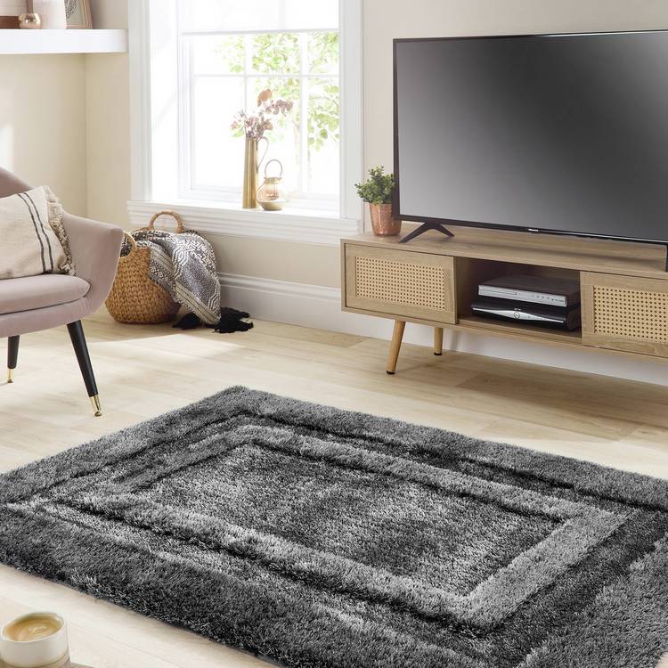 Origins shaggy rug charcoal 120x170cm, imported from the UK