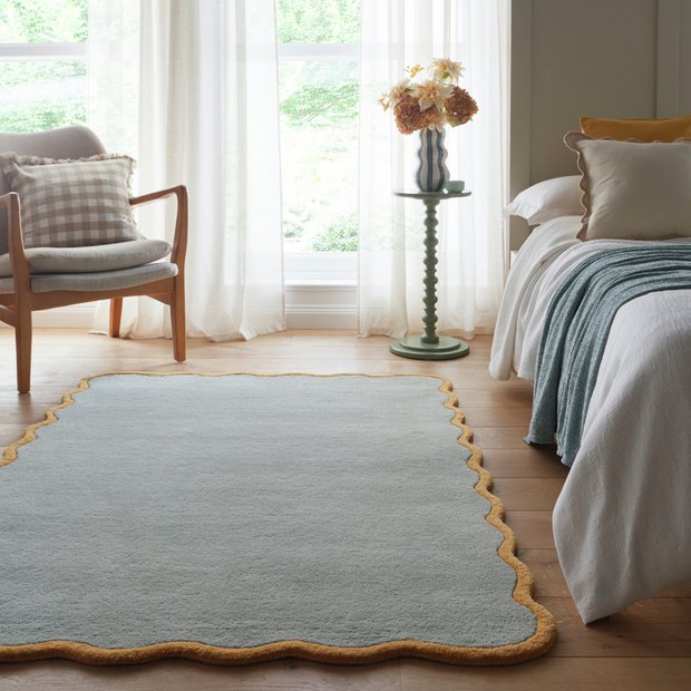 Origins scalloped blue wool rug 120x170cm - British product