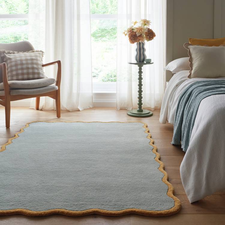 Origins scalloped blue wool rug 120x170cm - British product