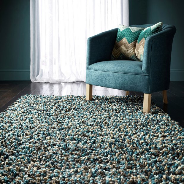Origins Blue Wool Shaggy Rug 120x170cm - British product