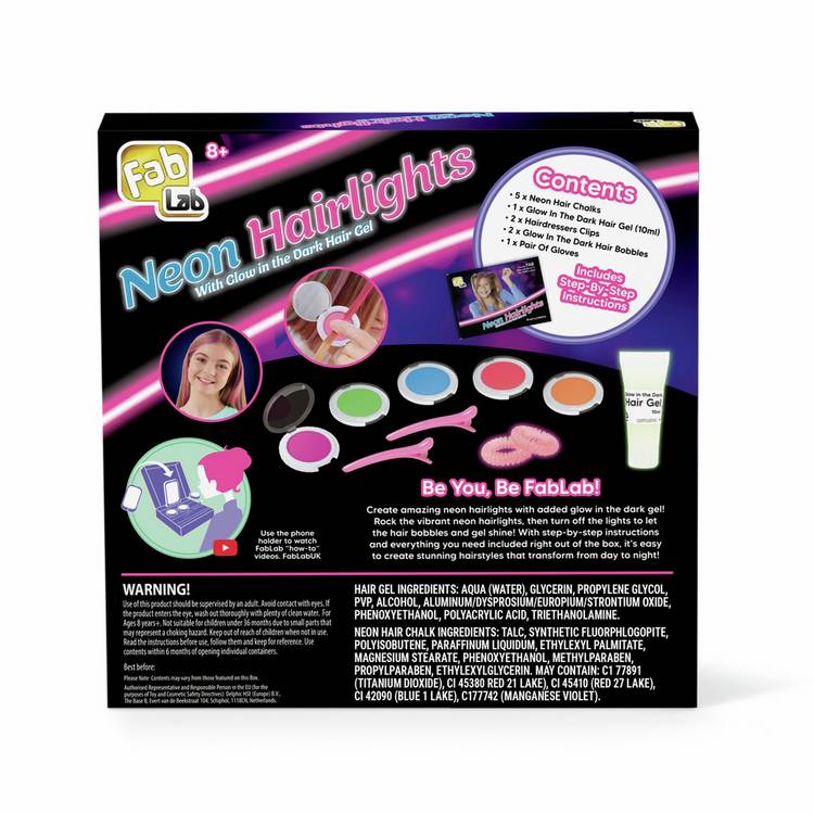 Fablab neon hair highlights kit with glow in the dark gel - British product