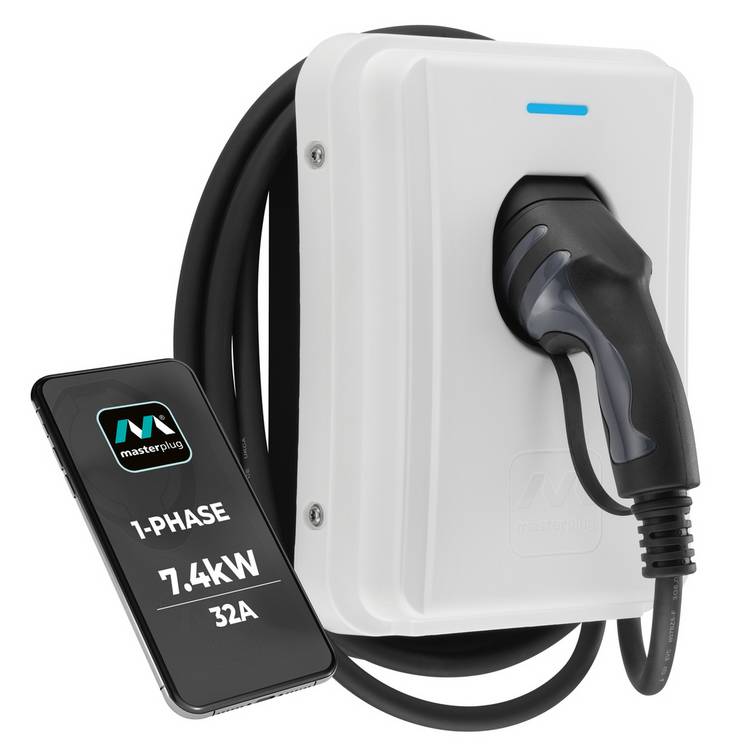 Masterplug Type 2 7.4kW tethered EV charger 5m - British product