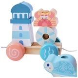Chad Valley wooden pull along train with ocean blocks - British product