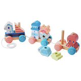Chad Valley wooden pull along train with ocean blocks - British product