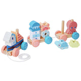 Chad Valley wooden pull along train with ocean blocks - British product