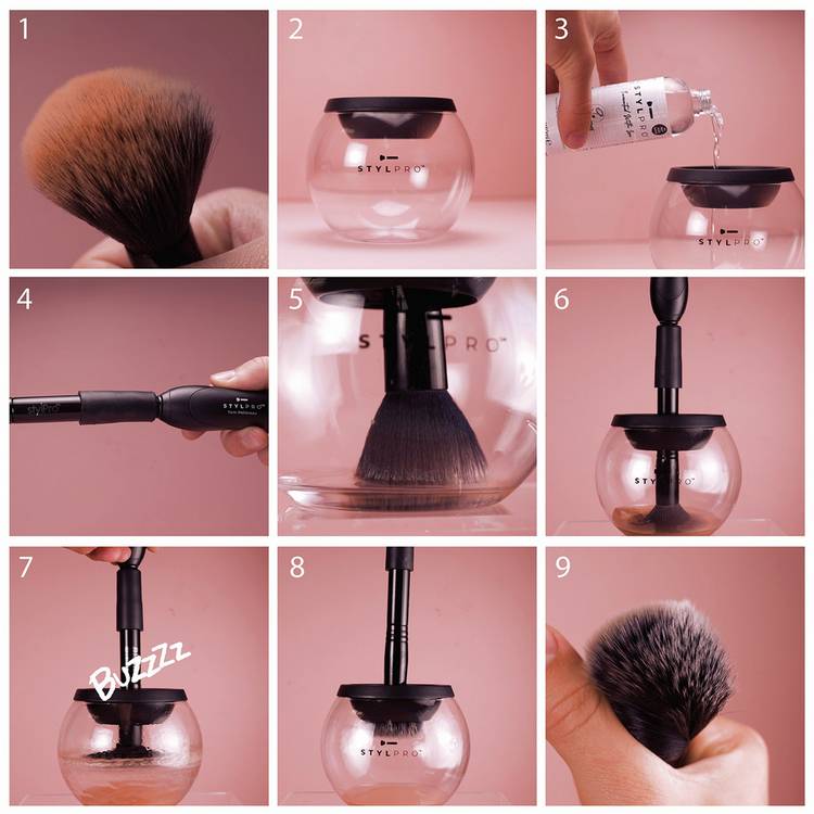 STYLPRO make-up brush cleaner set with collars, UK version
