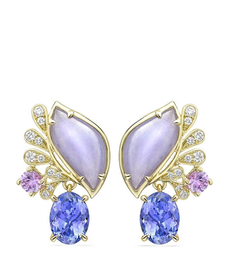 Boodles diamond earrings with tanzanite jade sapphire in yellow gold (British brand)