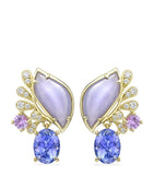 Boodles diamond earrings with tanzanite jade sapphire in yellow gold (British brand)