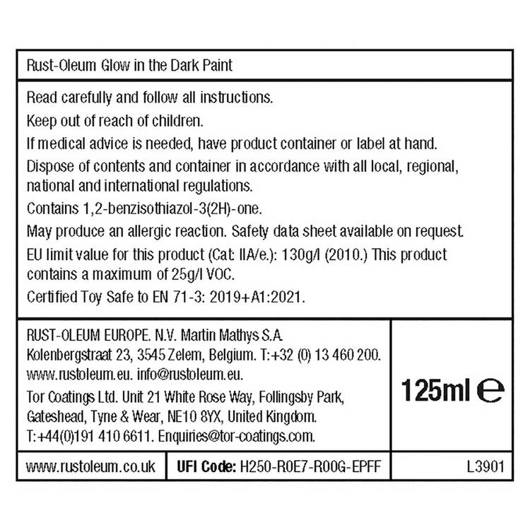 Rust-Oleum glow in the dark matt paint 125ml bright green (British brand)