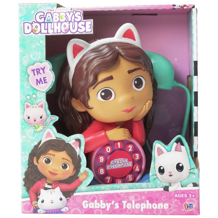 Gabby's Dollhouse toy phone with pull-along cord, imported from the UK