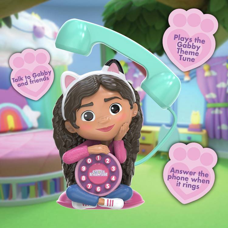 Gabby's Dollhouse toy phone with pull-along cord, imported from the UK