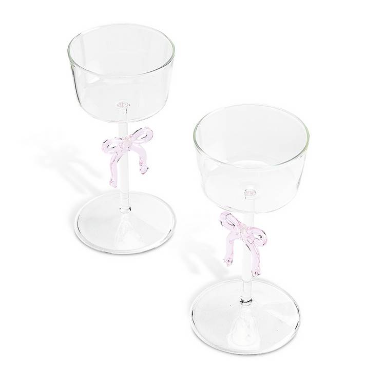 Argos Home glass candle holders with pink ribbon set of 2 (British brand)