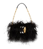 Balmain Anthem clutch bag with long fibres and gold buckle, imported from the UK