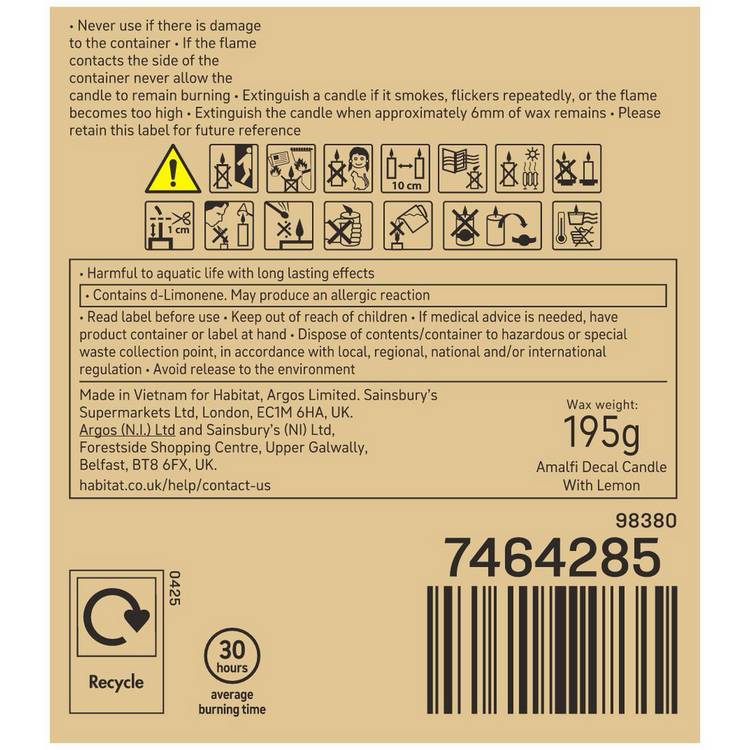 Habitat candle Amalfi lemon 9cm - British product