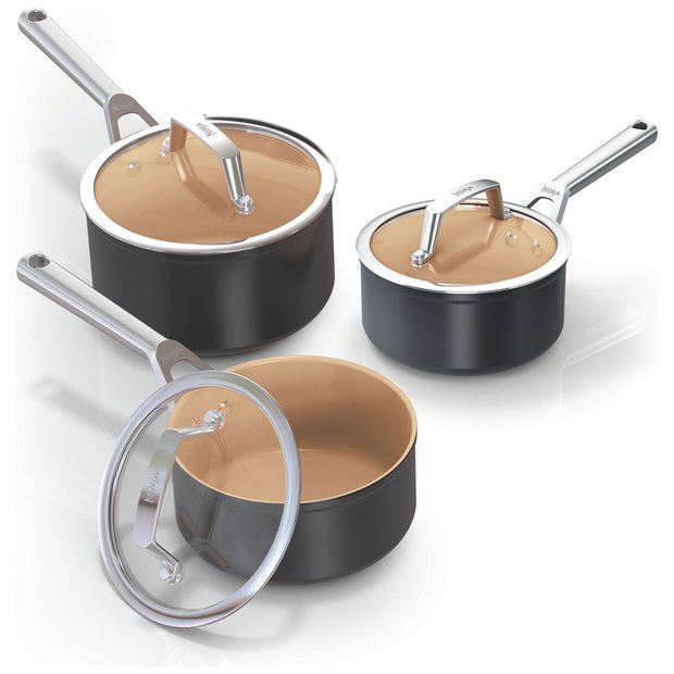 Ninja 3 piece ceramic aluminium saucepan set, imported from the UK