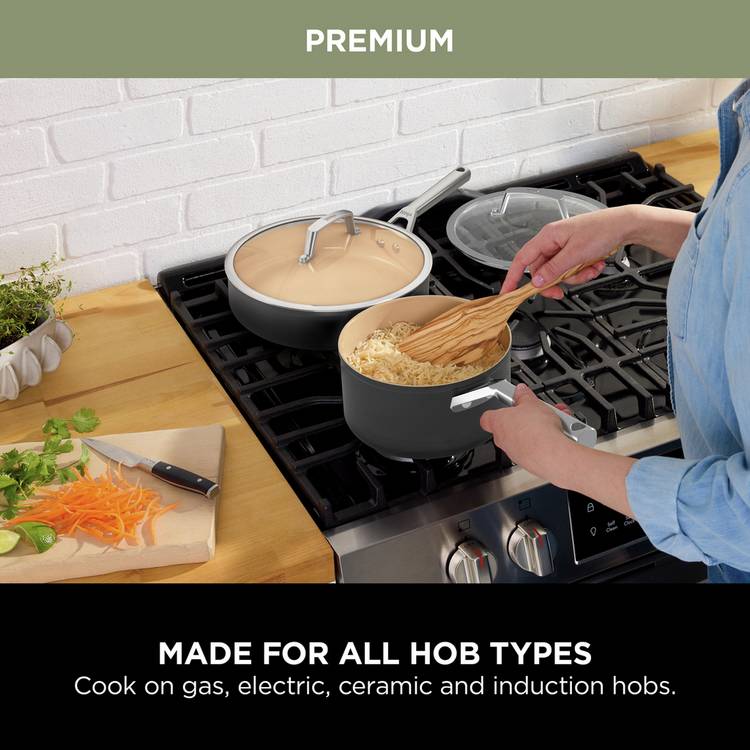 Ninja 3 piece ceramic aluminium saucepan set, imported from the UK