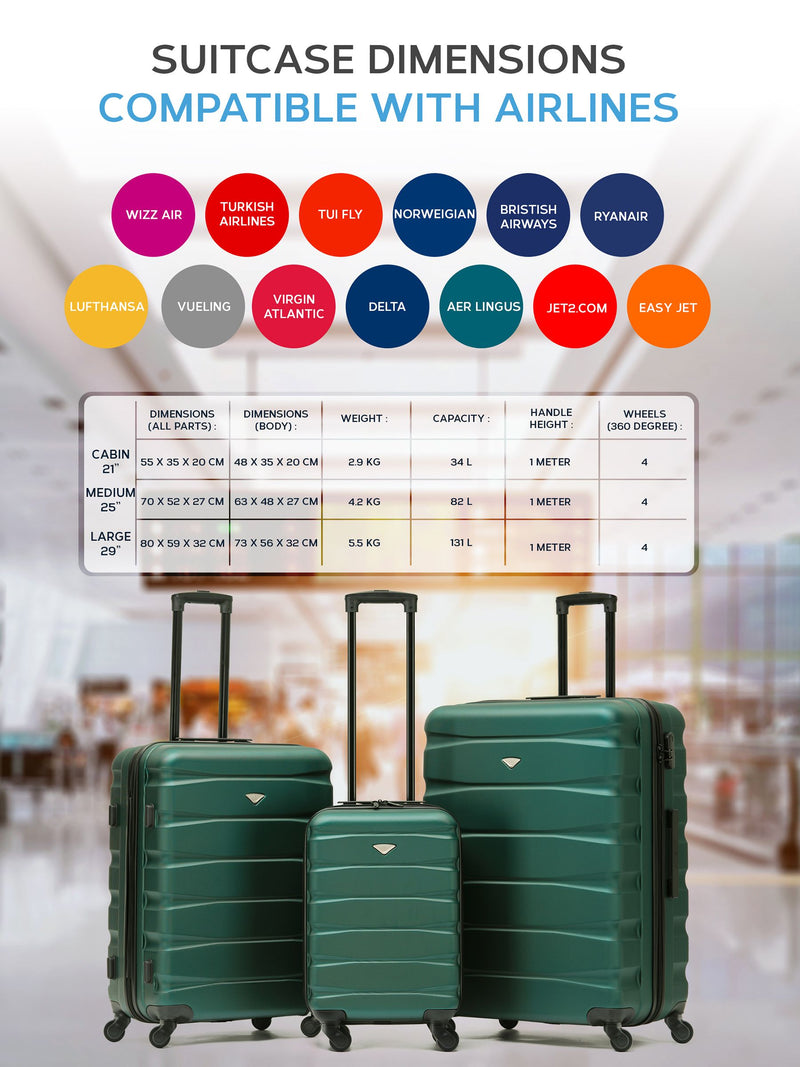 Flight Knight suitcase set forest green and black 2 piece, imported from the UK