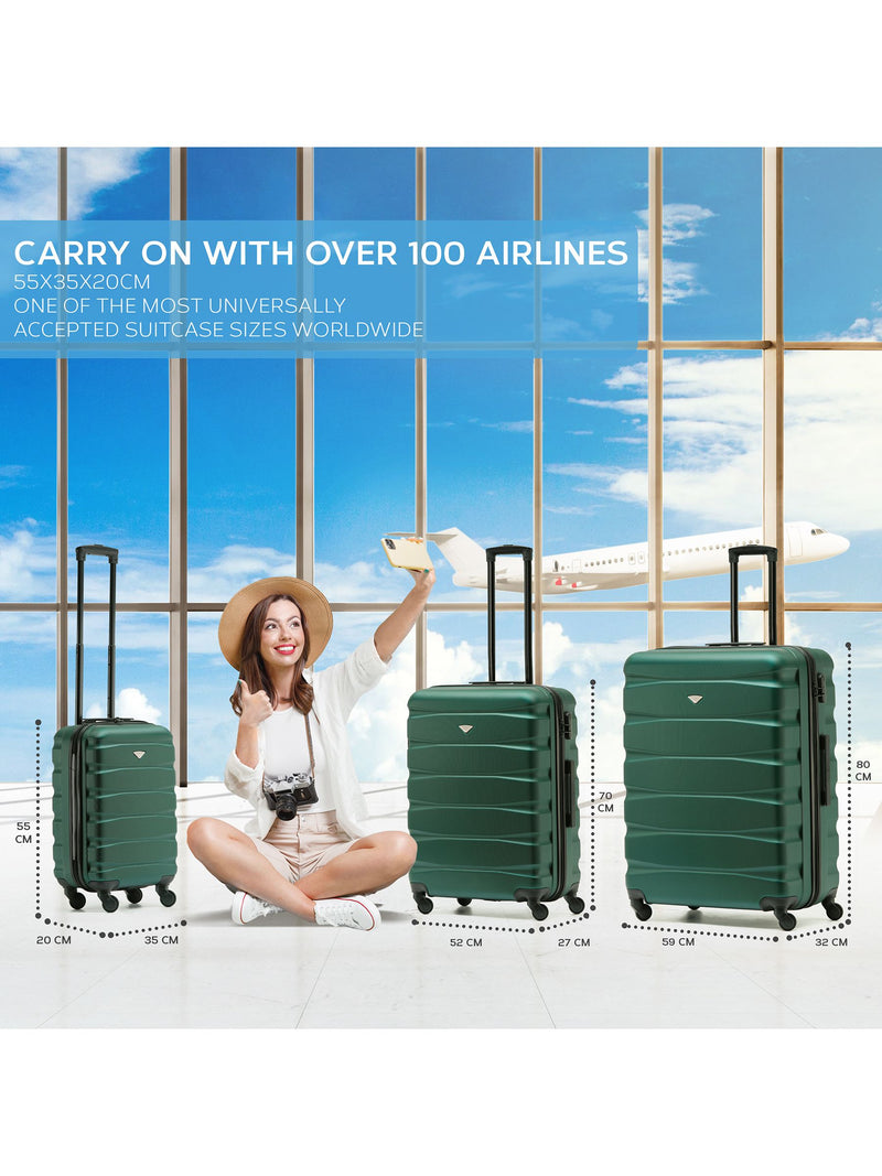 Flight Knight suitcase set forest green and black 2 piece, imported from the UK