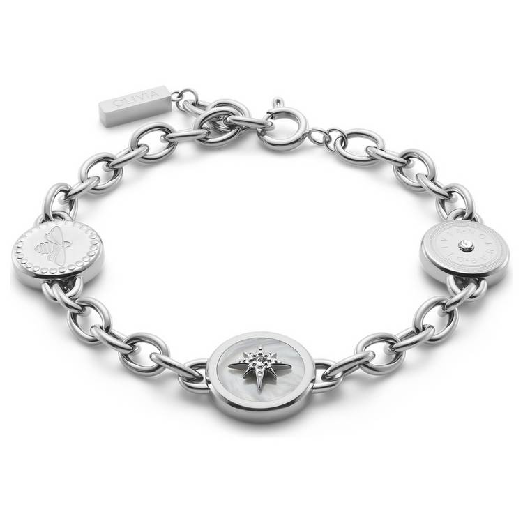 Olivia Burton stainless steel disc charms bracelet - British product