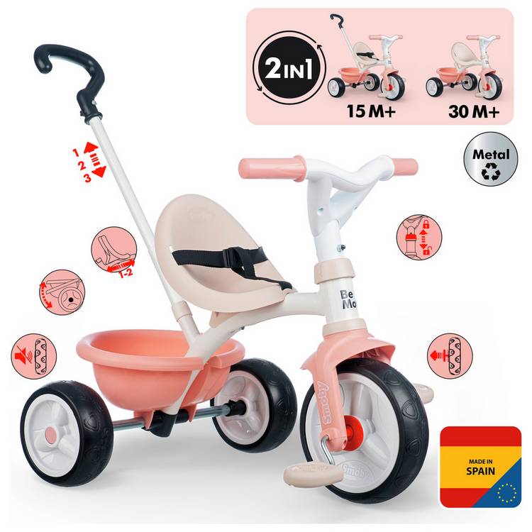 Smoby 2-in-1 Tricycle in Pink, imported from the UK
