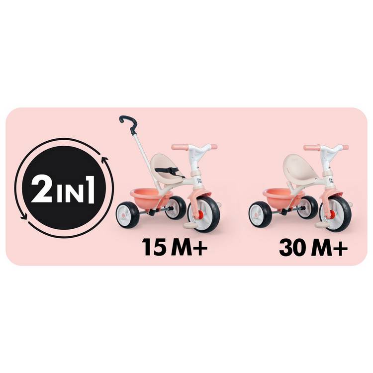 Smoby 2-in-1 Tricycle in Pink, imported from the UK