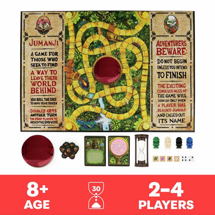Jumanji board game with Green Dome and Challenge Cards, imported from the UK