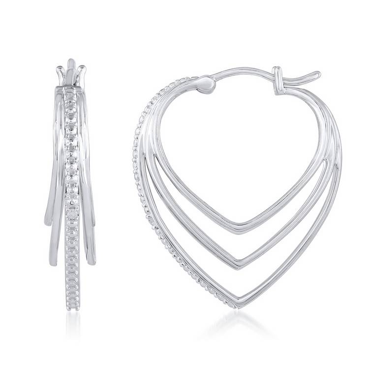 Revere diamond heart hoop earrings sterling silver - British product