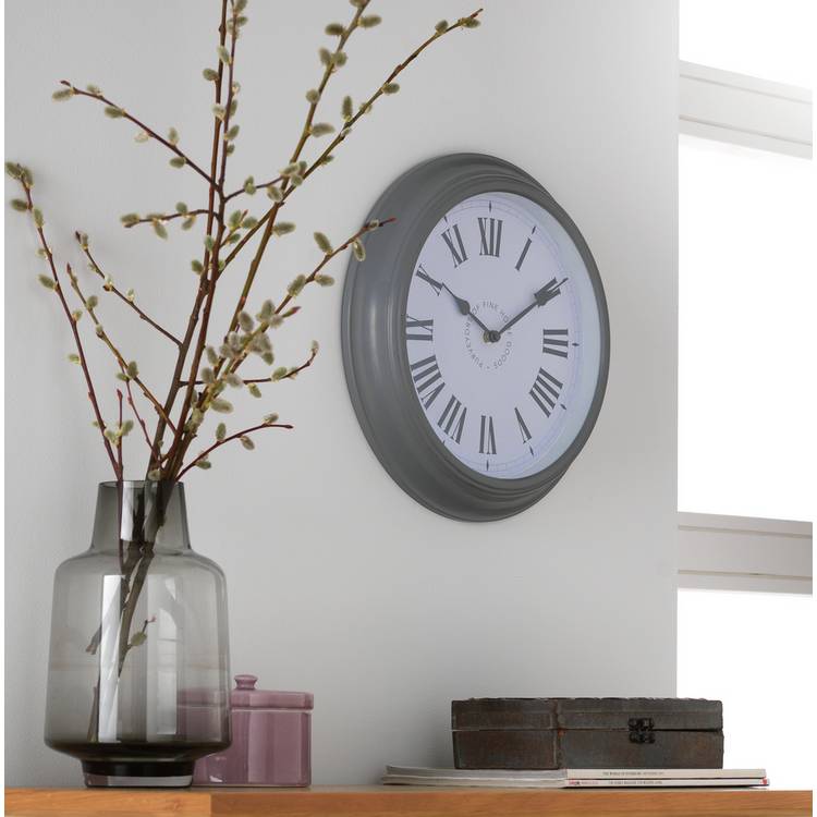 Argos Home grey wall clock 35cm with roman numerals (British brand)