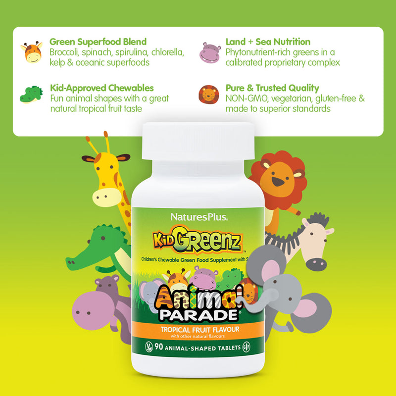 NaturesPlus KidGreenz tropical fruit 90 chewables - British product