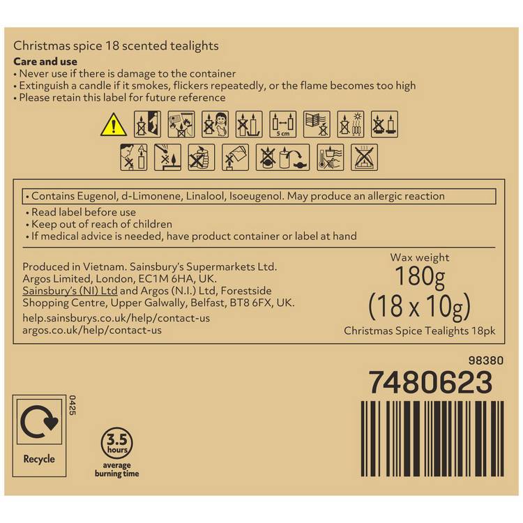 Argos Home Christmas Spice tealights pack of 18 - British product