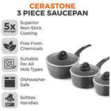 Tower Cerastone 3 piece aluminium saucepan set black, imported from the UK