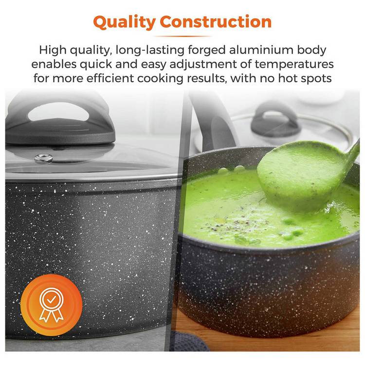 Tower Cerastone 3 piece aluminium saucepan set black, imported from the UK