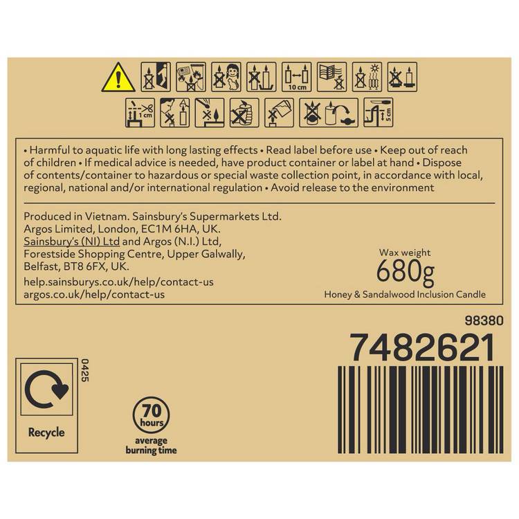 Argos Home Honey Sandalwood candle 10cm, imported from the UK