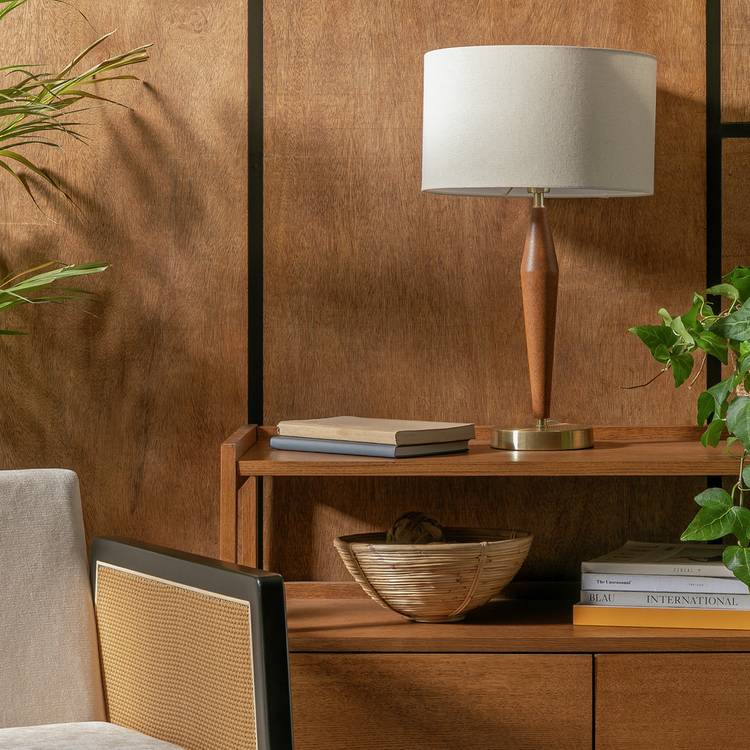 Habitat wood and brass table lamp walnut natural (British brand)